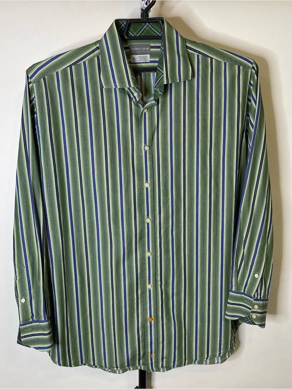 Thomas Dean Green Striped Dress Shirt Size XXL Men’s